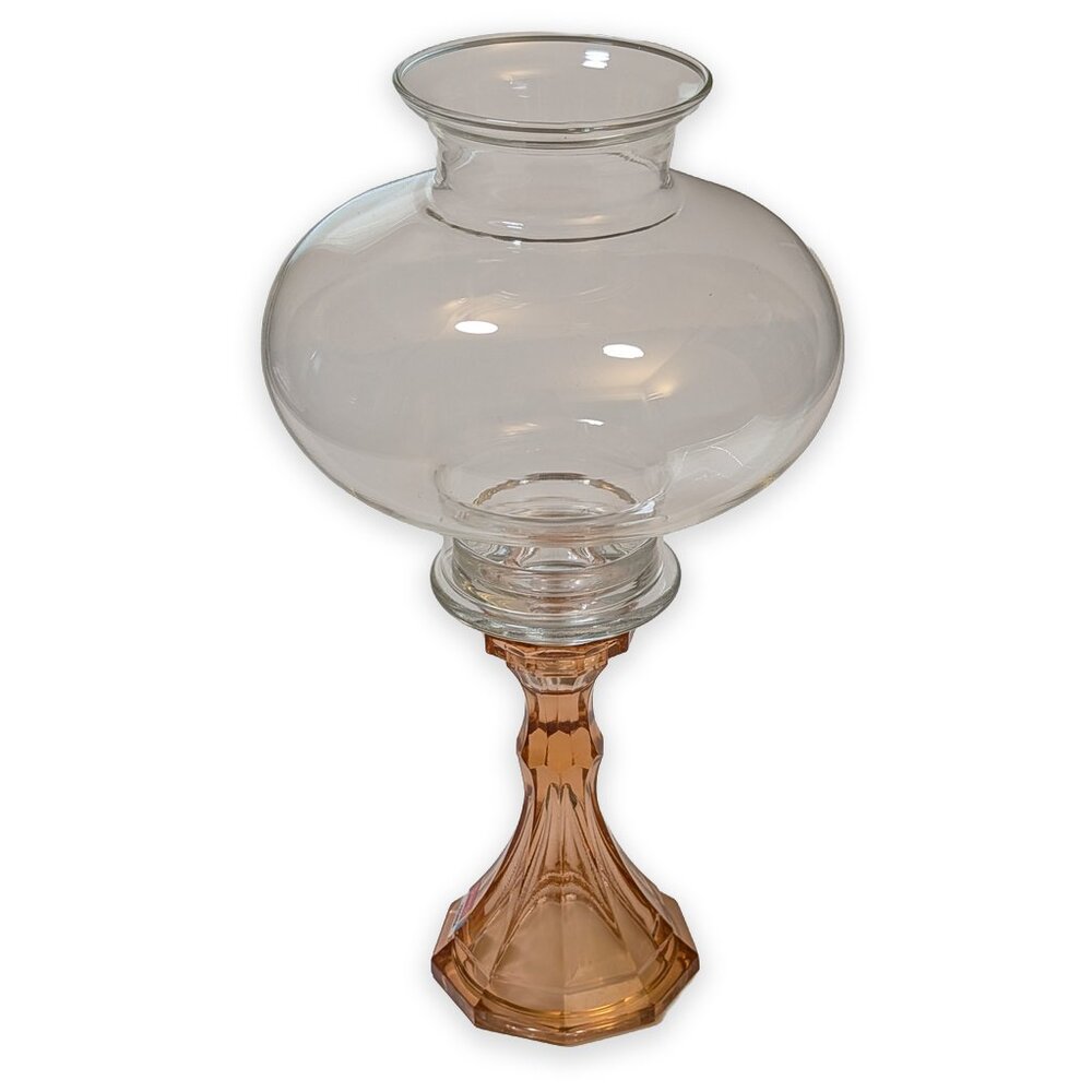 Fostoria Virginia Glass Peach Globe Hurricane Lamp And Globe Vintage Rare
